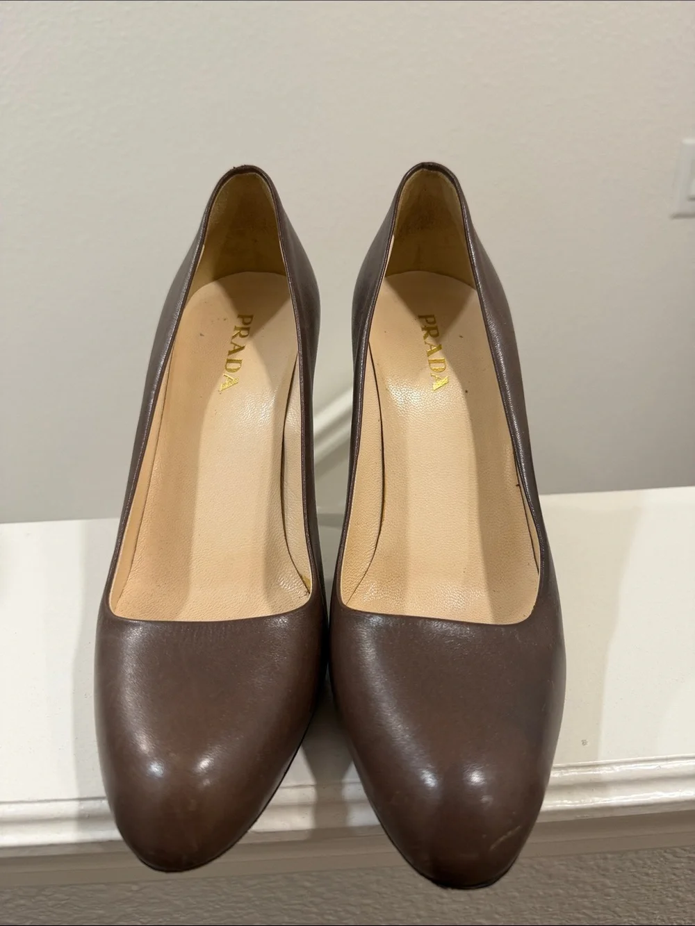 Prada Chocolate Brown Leather Rounded Toe Pumps